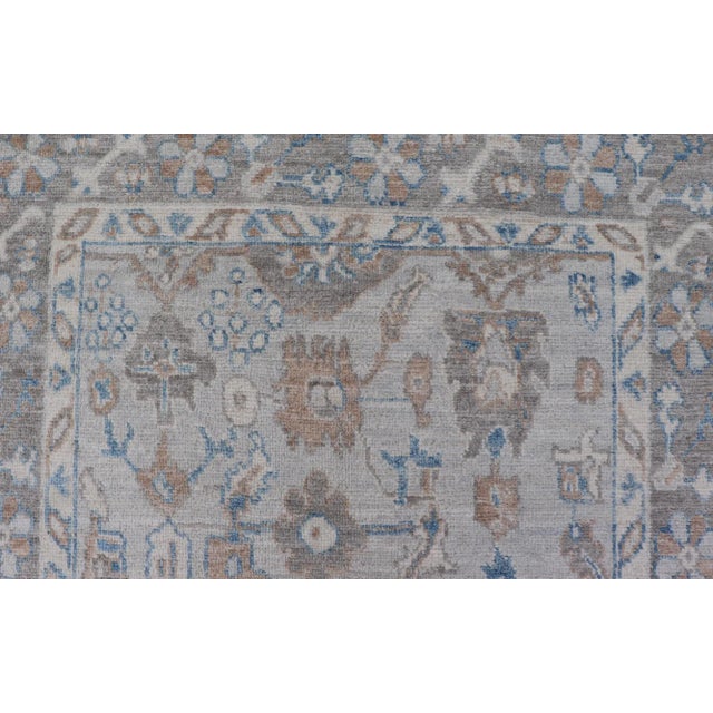 Textile Hand-Knotted All-Over Floral Modern Oushak With Light Brown Border For Sale - Image 7 of 12