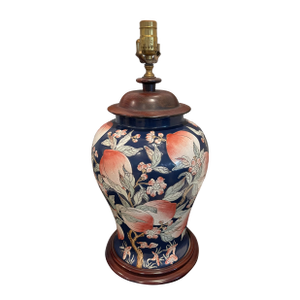 Vintage Chinese "Pomegranate" Designed Bulbous Ceramic Lamp