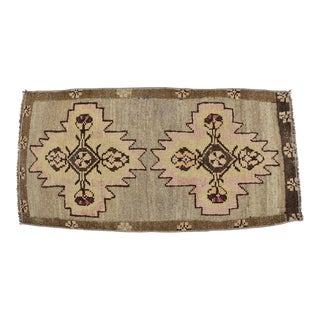 Oushak Tan Brown Wool Vintage Rug For Sale