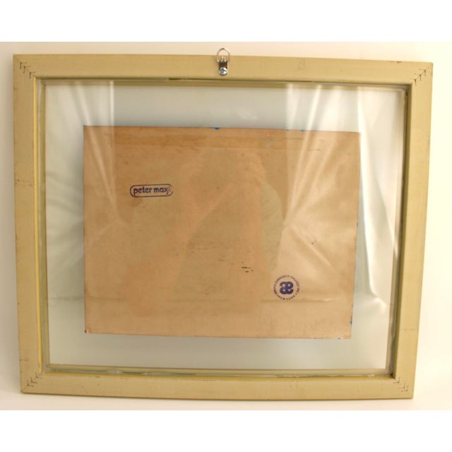 Plastic 1970s Original Peter Max Painting Acrylic on Paper, Signed & Stamped in Floating Frame For Sale - Image 7 of 12