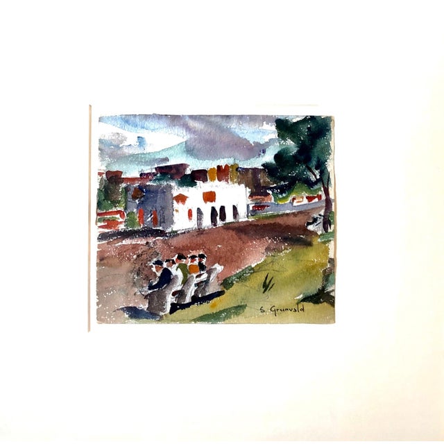 Modern Samuel Grunvald, 1930's American WPA Modernist New York City Watercolor Painting Harlem River Dr, c.1938 For Sale - Image 3 of 6