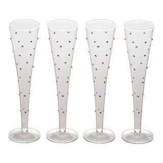 Gatsby Champagne Flute, Gold Dots, Set of 4 For Sale