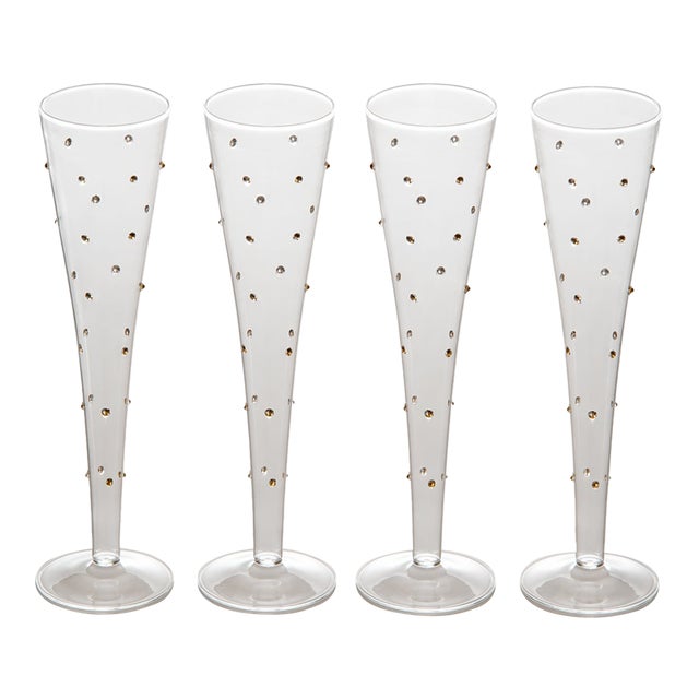 Gatsby Champagne Flute, Gold Dots, Set of 4 For Sale
