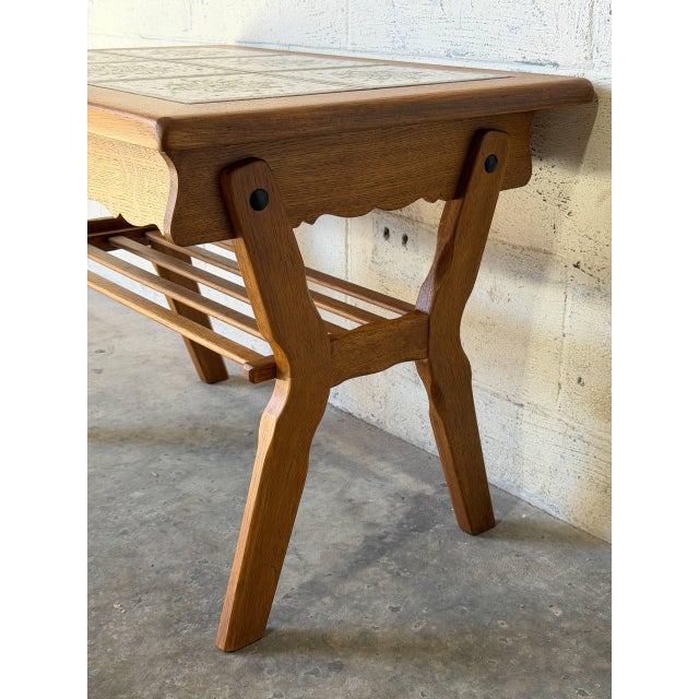 Oak Tiled Top Coffee Table With Lower Slatted Shelf Vintage Mid-Century Modern 1970s For Sale - Image 9 of 11