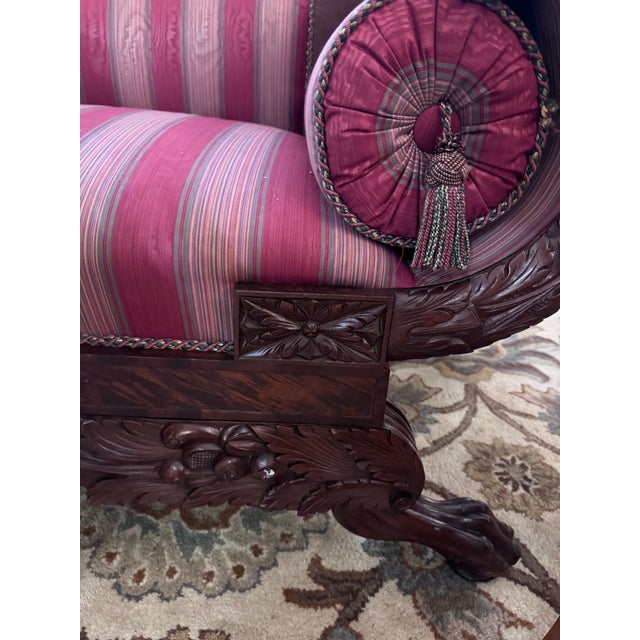 Traditional American Empire Revival Mahogany Scroll Arm Sofa, 90” For Sale - Image 3 of 8
