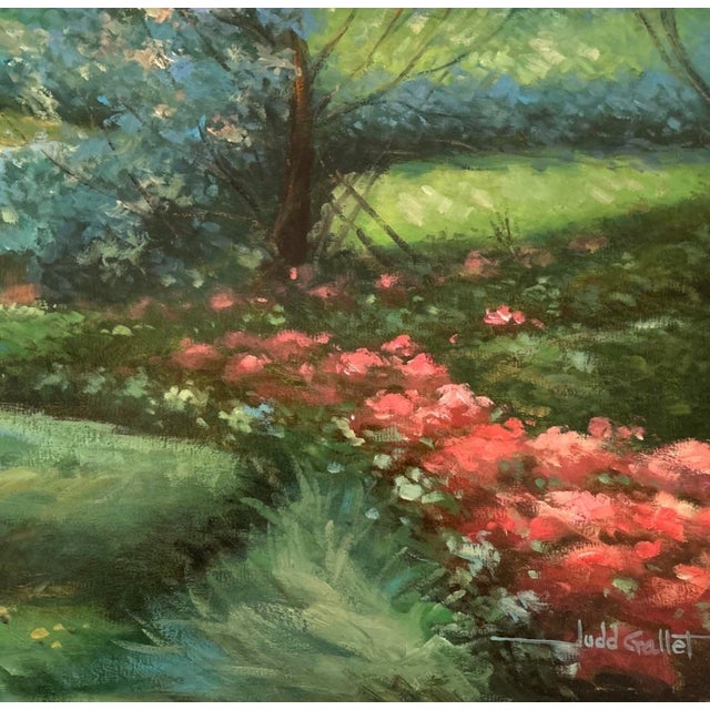 Green Mid 20th Century Judd Gallet Landscape Oil Painting Canvas Impressionist Style Lush Garden Signed For Sale - Image 8 of 13