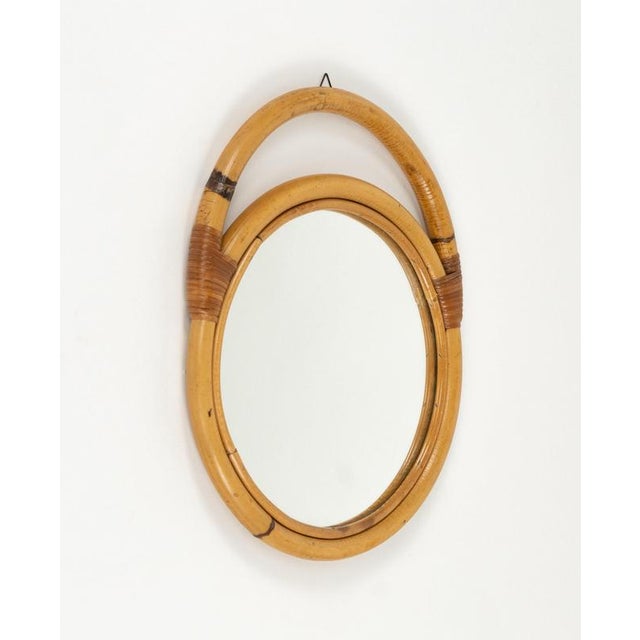 1970s Mid-Century Bamboo and Rattan Round Wall Mirror, Italy, 1970s For Sale - Image 5 of 12