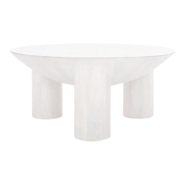 Calhoun Round Wood Coffee Table - White Wash For Sale