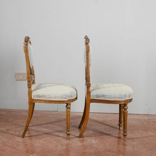 Antique Walnut Chairs with Blue Fabric, 1800s, Set of 2 For Sale - Image 5 of 17