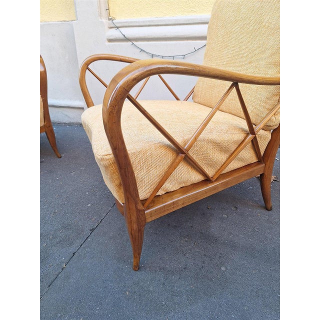 Paolo Buffa Armchairs in Wood and Yellow Fabric from Paolo Buffa, 1940s, Set of 2 For Sale - Image 4 of 13