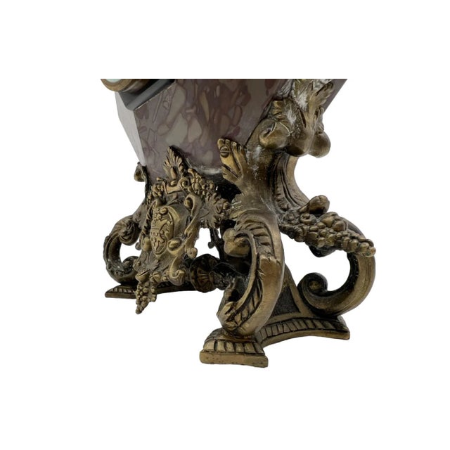 Metal Antique French Rococo Style Ormolu and Marble Mantle Clock For Sale - Image 7 of 13