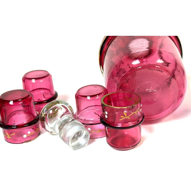 1880s Magnificent Moser Cranberry Glass Imperial Egg-Form Tantalus Service For Sale - Image 14 of 18