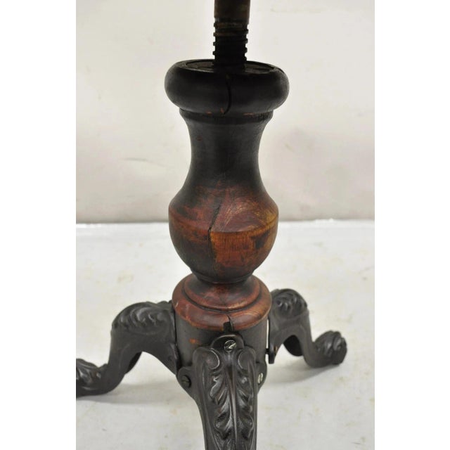 Victorian Antique American Victorian Cast Iron Wood Pedestal Adjustable Piano Bench Stool For Sale - Image 3 of 9