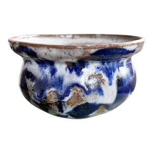Studio Pottery Earthenware Bowl in Flow Blue and White - Signed 1972