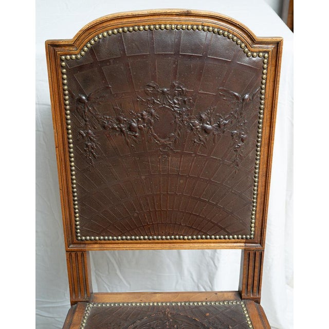 Set of six French chairs with original leather, 19th century. Overall Condition: Excellent condition. Origin: France, 19th...