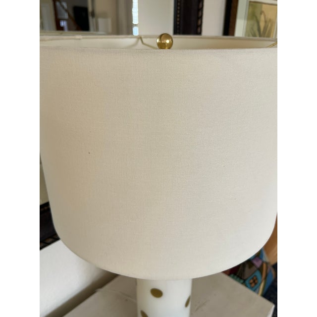 Kate Spade Cream & Gold Pavilion Polka Dot Cylinder Table Lamp W/ Cream Linen Shade; Set of 2 For Sale - Image 12 of 17