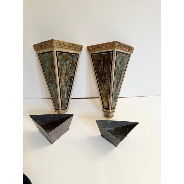 Eglomise & Wood Antique Wall Brackets -A Pair For Sale - Image 4 of 11