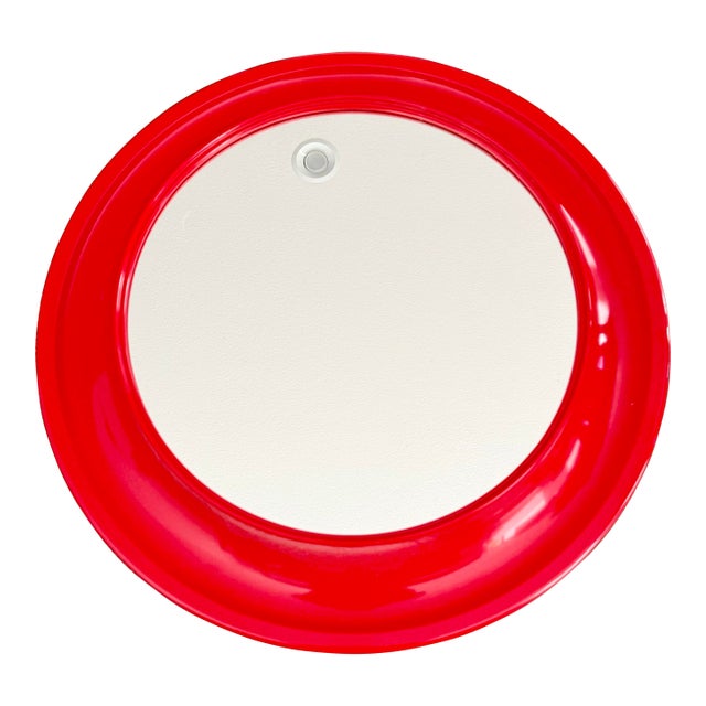 Mid Century Modern Early 70s Kastilia Retro Red Plastic Framed Wall Mirror MCM For Sale
