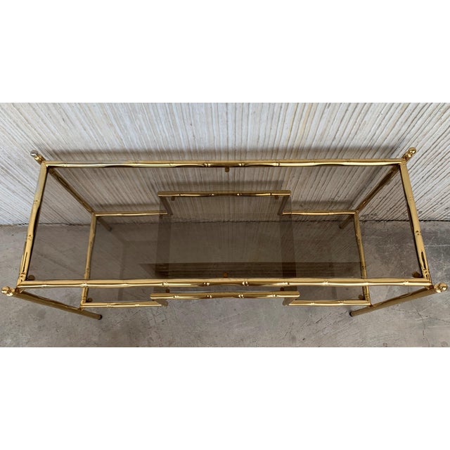 Mid-Century Modern Italian Faux Bamboo Gilt Metal Console With Smoked Glass For Sale In Miami - Image 6 of 13