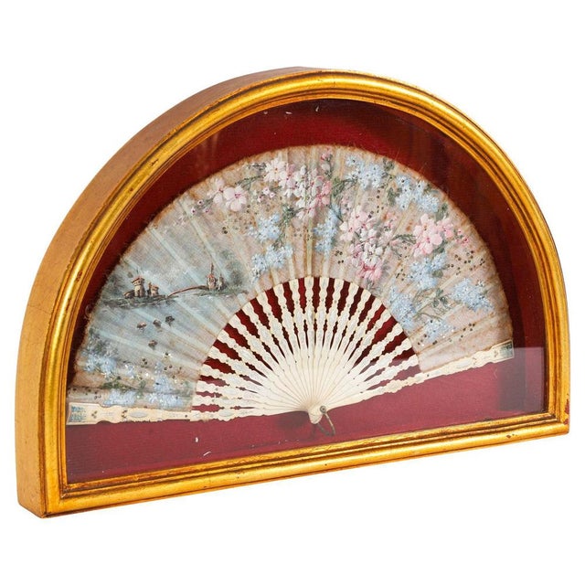 Antique French Framed Hand-Painted Silk Fan Gilded Box Frame, 1700s For Sale - Image 10 of 10