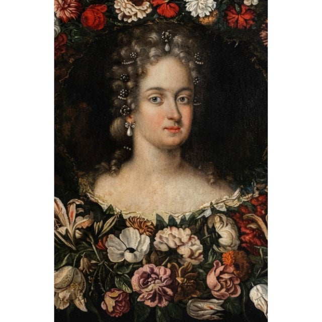 French Henri Gascar Portrait With Floral Still Life 17th Century For Sale - Image 3 of 7