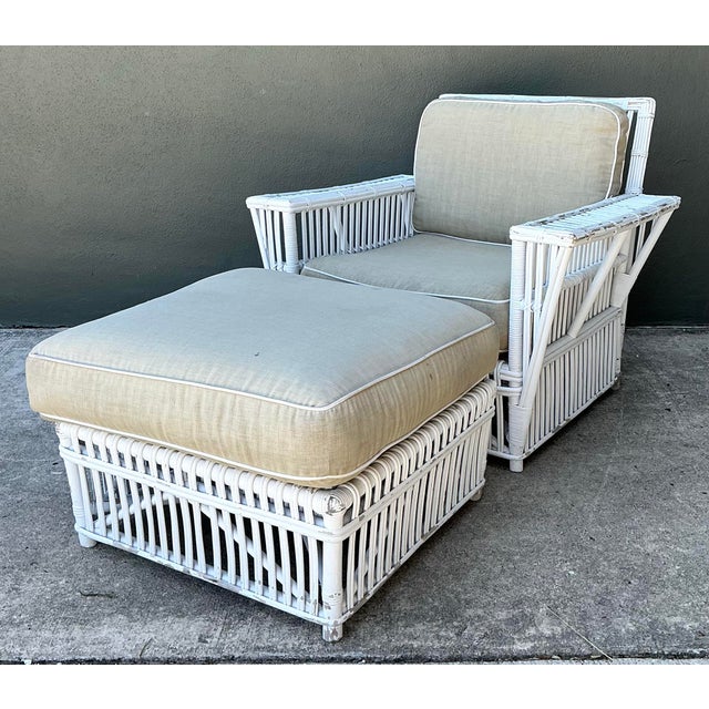 Vintage Rattan Lounge Chair and Ottoman After Bielecky Brothers For Sale - Image 10 of 12