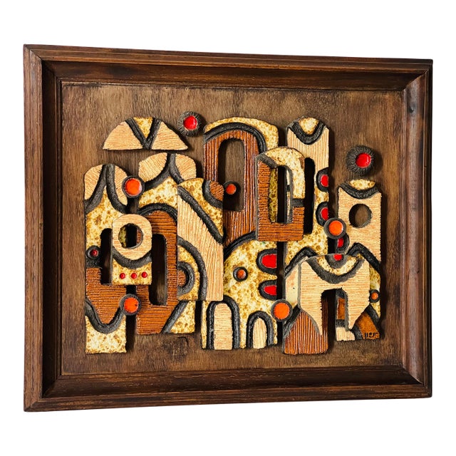 MCM Signed Ceramic Installation Framed For Sale