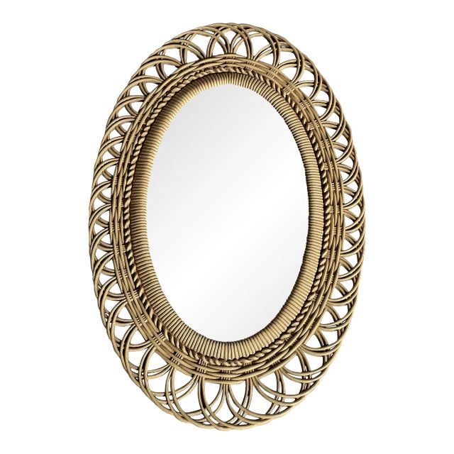 Vintage Late 20th Century Mgm Boho Chic Faux Rattan Oval Wall Mirror For Sale