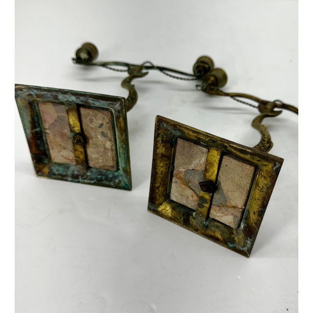 Pair of Late 19th Century Italian Marble and Brass Candlesticks For Sale - Image 10 of 12