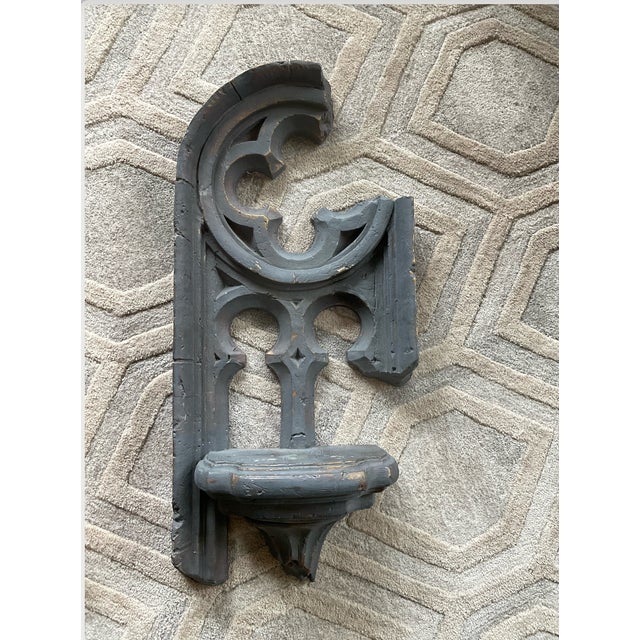 Gothic Revival Architectural Corbel Shelf in Distressed Charcoal Finish A striking Gothic Revival-style architectural...