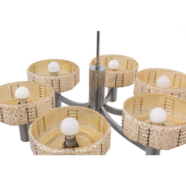 1970s Six-Arm Ceiling Lamp in Glass and Steel, 1970s For Sale - Image 5 of 6