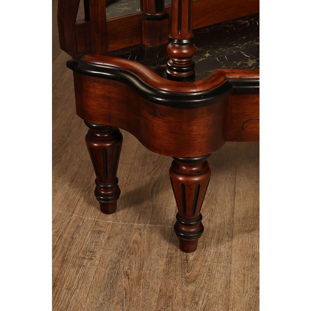 Stone Antique American Renaissance Revival Walnut Mirrored Etagere Hall Tree For Sale - Image 7 of 18