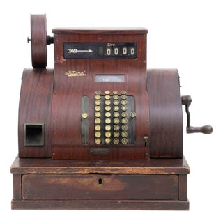 Antique National Cash Register in Mahogany and Brass, Italy, 1930s For Sale
