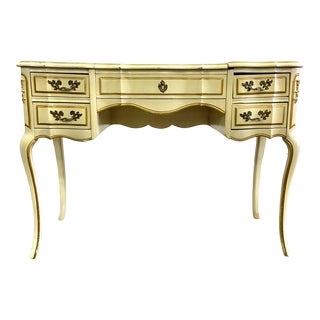 Vintage French Provincial Style Cream Vanity Powder Table For Sale