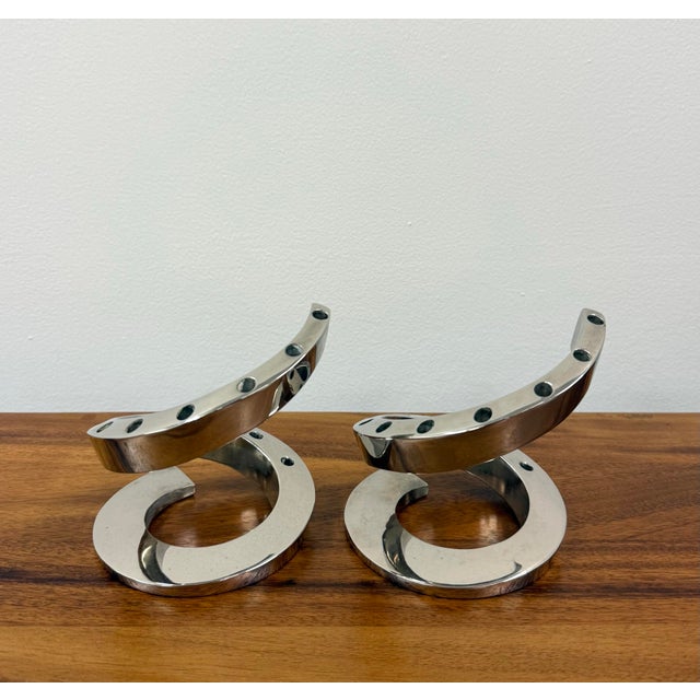 Mid 20th Century Vintage MCM Chrome Spiral Candle Holders - Pair For Sale - Image 5 of 7