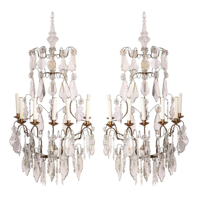 French Seven Branch Cut-Crystal Wall Lights, 1860, Set of 2 For Sale