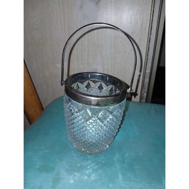Silver Antique Lead Crystal Silver Plated Handle and Rim Biscuit Cookie Jar or Small Ice Bucket For Sale - Image 8 of 9