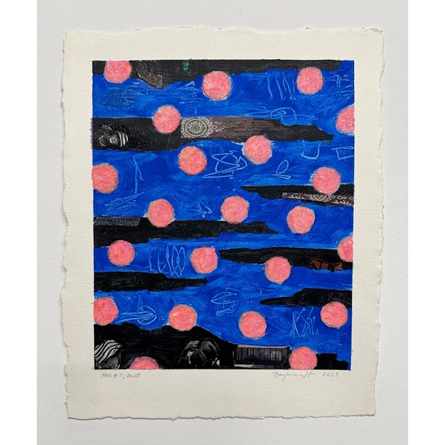 A colorful work on paper from mid career artist Ben Junta Acrylic, Collage, Ink on Paper 13.5" x 11.25"