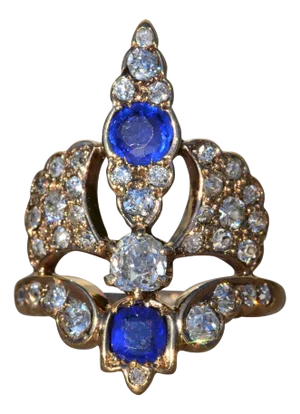 The Maleah: Ladies Antique 14K Diamond and Sapphire Doublet Cocktail Ring