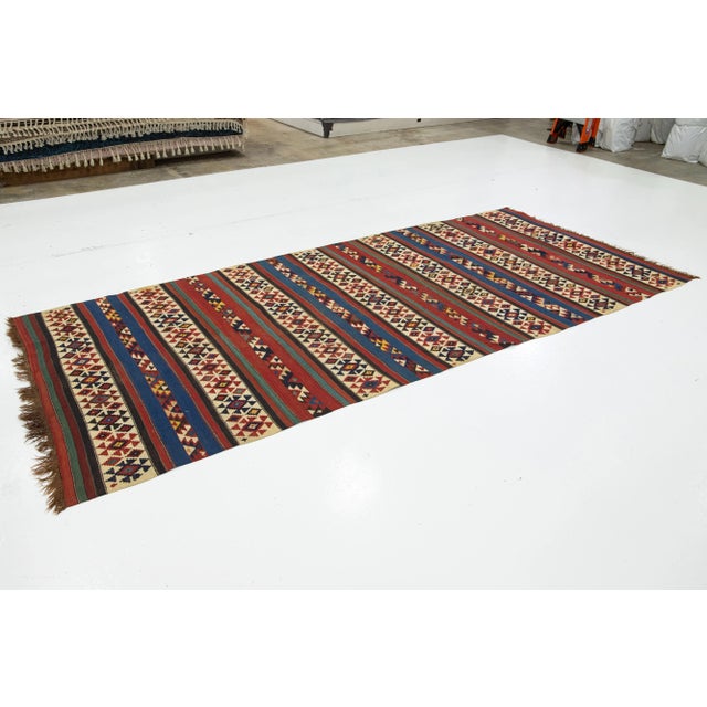 Turkish Geometric Designed Vintage Turkish Kilim Wool Rug For Sale - Image 3 of 9