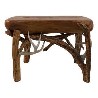 Rustic Live-Edge and Antler Accent Table For Sale
