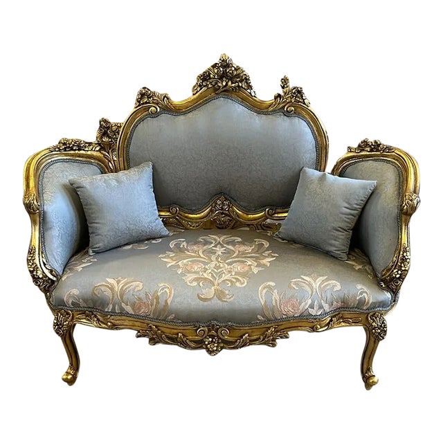 French Rococo Style Tufted Settee Sofa For Sale
