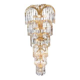 1980s Monumental 5ft Tall Vintage 6 Tiered Waterfall Crystal 25 Light Mid Century Hollywood Regency Chandelier For Sale