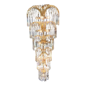 1980s Monumental 5ft Tall Vintage 6 Tiered Waterfall Crystal 25 Light Mid Century Hollywood Regency Chandelier
