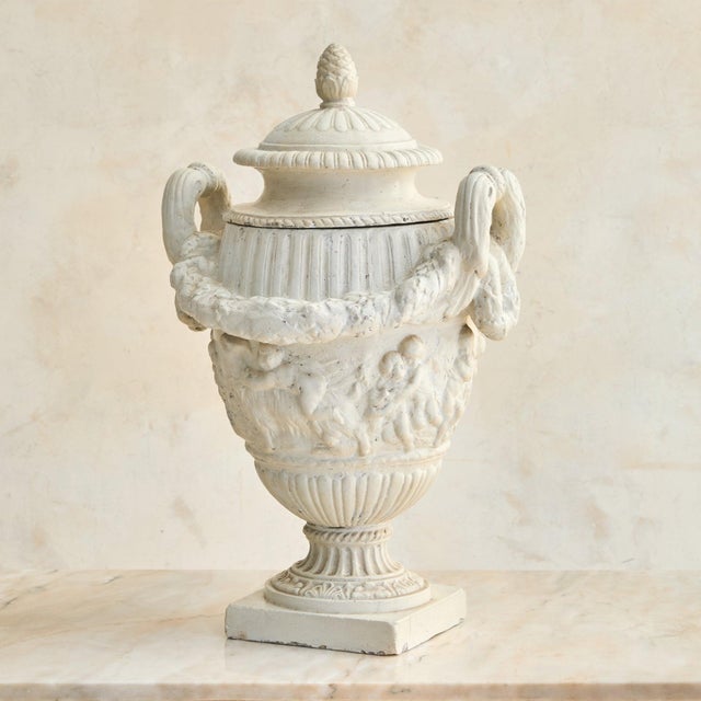 Mid 20th Century Vintage Italian Neoclassical Plaster Urn with Handles - 2 Available For Sale - Image 5 of 11