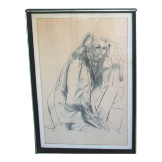 1920s Charcoal Drawing of Seated Woman Signed by Sari 33" X 21" For Sale