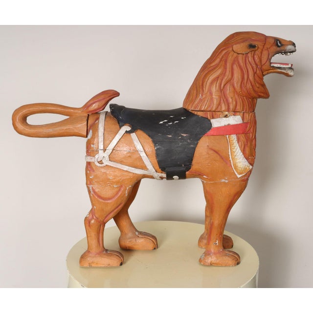 American Folk Art Hand-Carved and Painted Solid Pine Stationary Standing Lion For Sale - Image 4 of 18