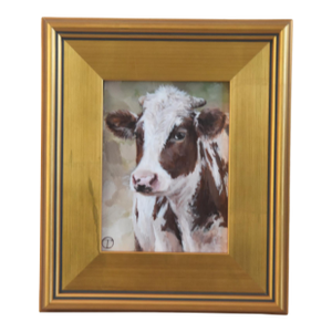Farmhouse Cow Bull Portrait Painting Including the Antiqued Gold Wood Frame