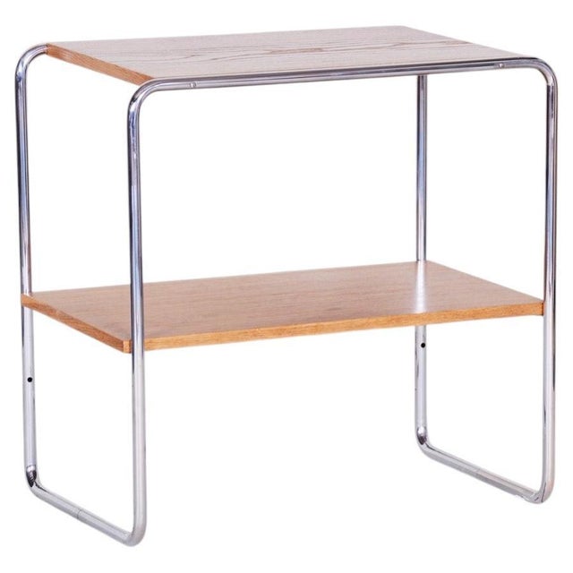 Small 20th Century Bauhaus Chrome and Oakwood Table, Czech, 1930s For Sale - Image 10 of 10
