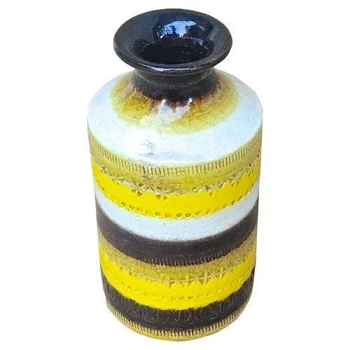 Vintage Mid-Century Modern cuneiform pattern ceramic vase. Marked "Created in Italy for Rosenthal-Netter Inc." on the...